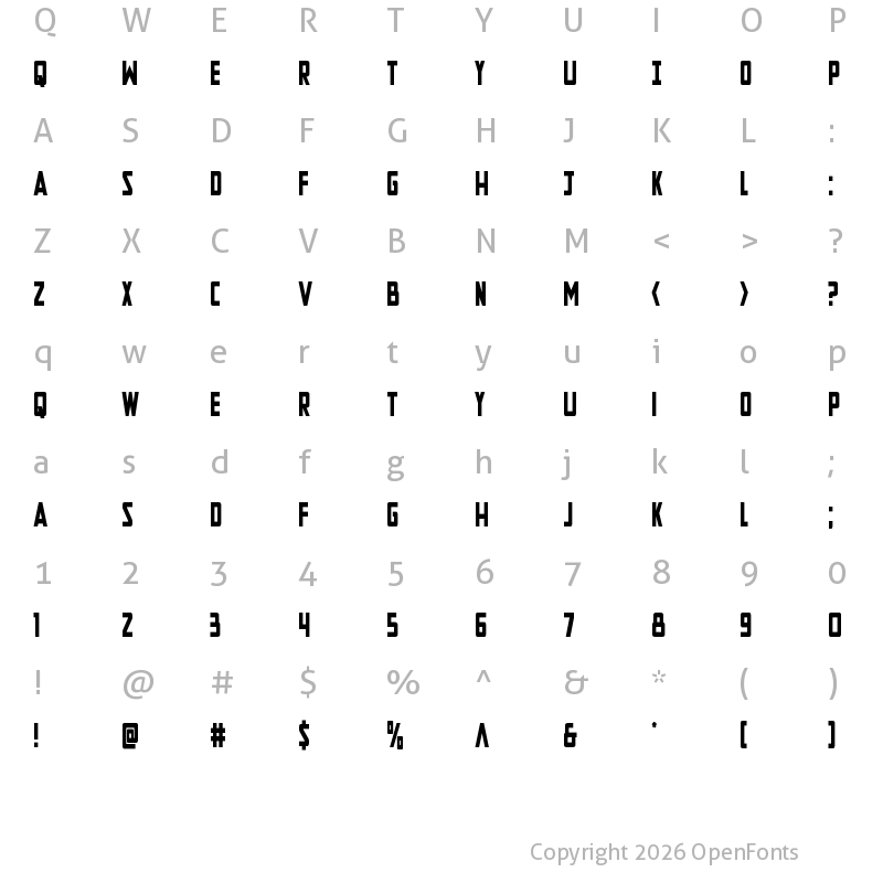 Character Map of New Comic Title Condensed Regular