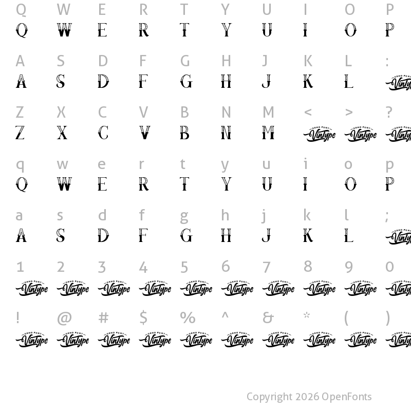 Character Map of New Cowboy Demo Regular