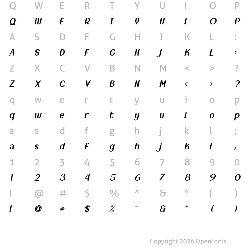 Character Map of New Crown Bold Italic_DEMO