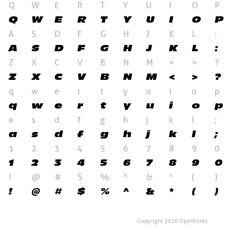 Character Map of New Nord Extended Heavy Italic