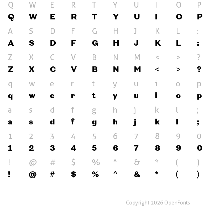 Character Map of New Reason Bold