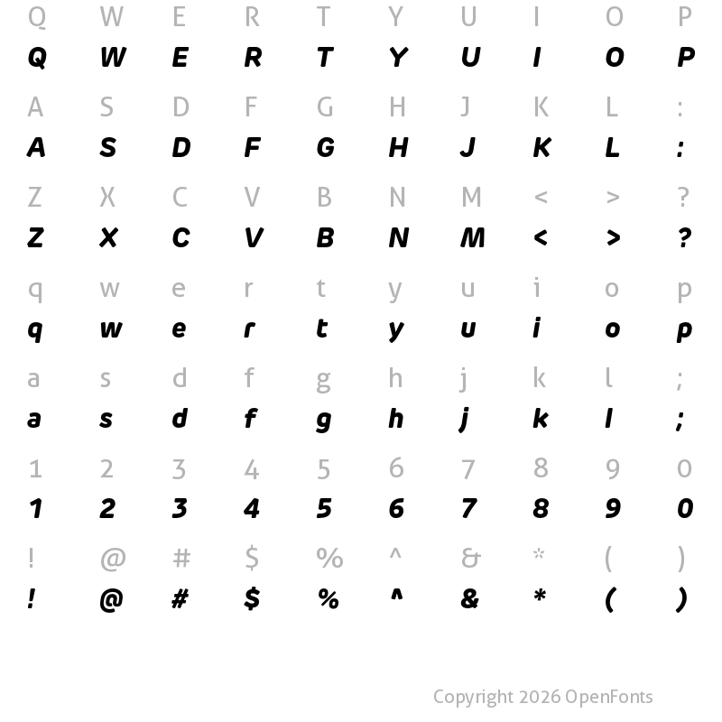 Character Map of New Rubrik Edge ExtraBold Italic