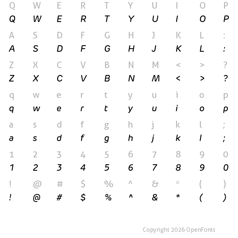 Character Map of New Rubrik Medium Italic
