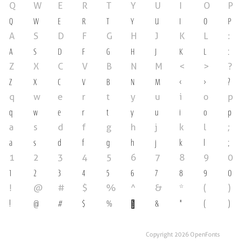 Character Map of Newbery Sans Pro Cd ExtraLight