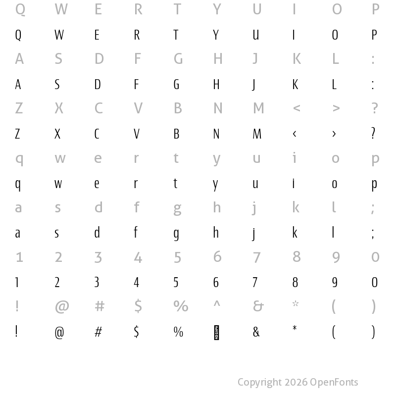Character Map of Newbery Sans Pro Cd Light
