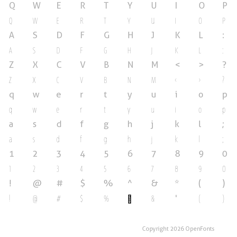 Character Map of Newbery Sans Pro Cd Thin