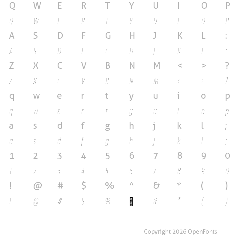 Character Map of Newbery Sans Pro Cd Thin It