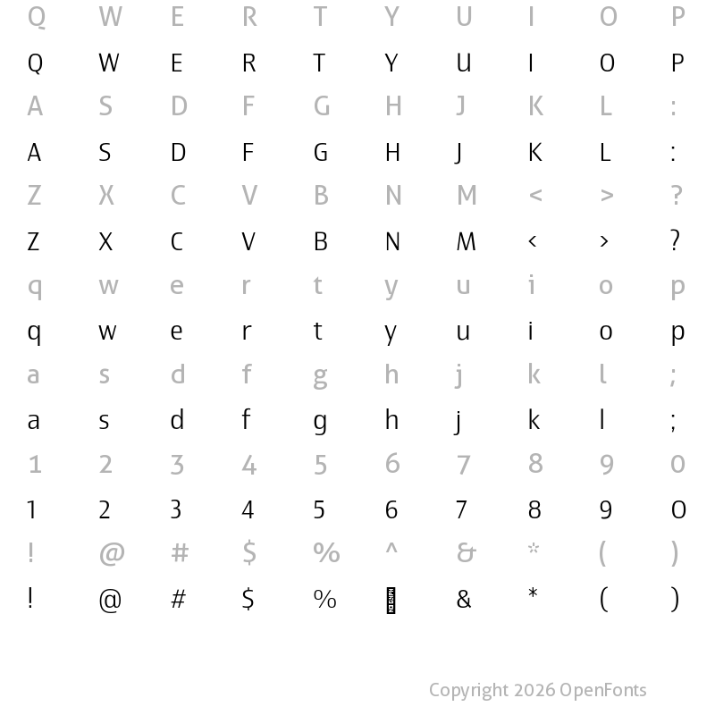 Character Map of Newbery Sans Pro Light