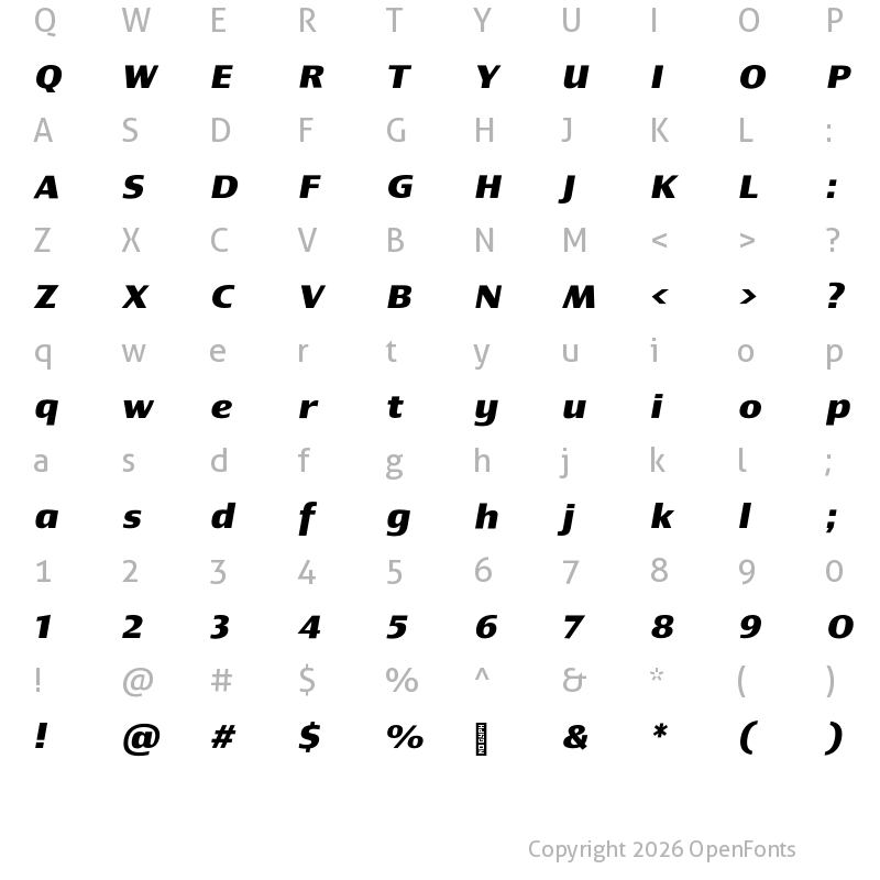 Character Map of Newbery Sans Pro Xp Bold It