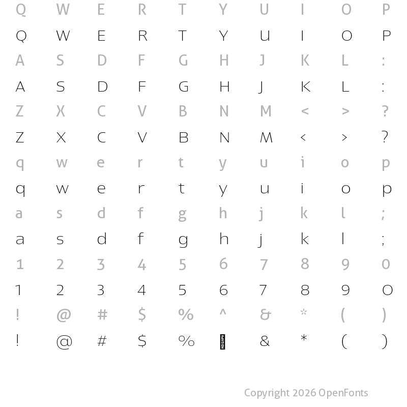 Character Map of Newbery Sans Pro Xp ExtraLight