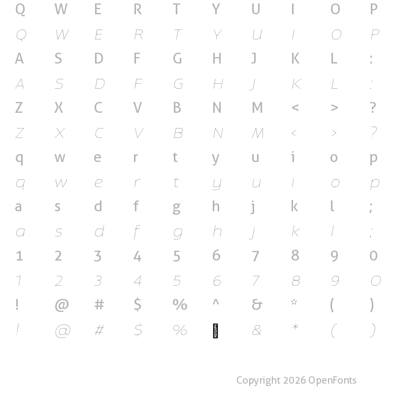Character Map of Newbery Sans Pro Xp Thin It