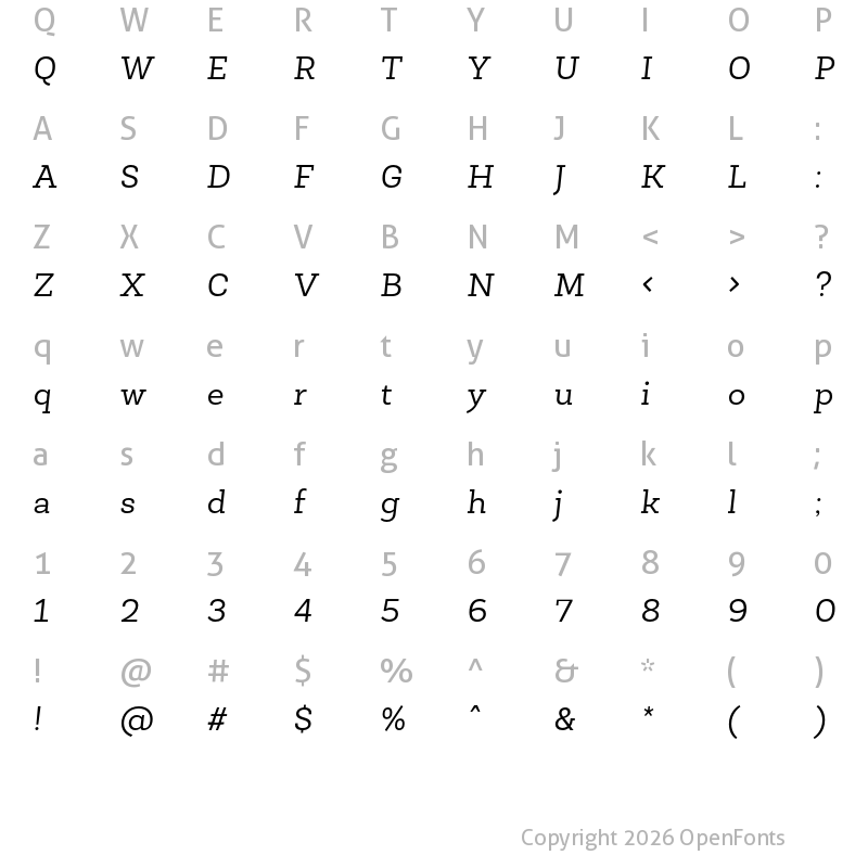Character Map of Newslab Book Italic