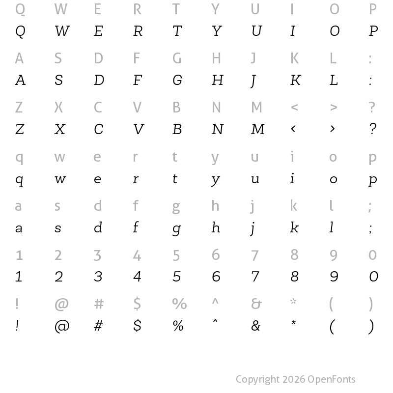 Character Map of Newslab Light Italic