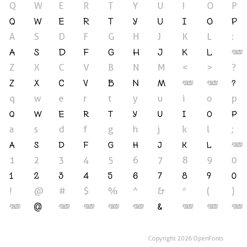 Character Map of Nexa Rust Handmade Extended