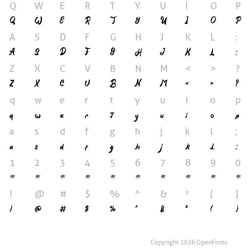 Character Map of Niagato - Personal Use Regular