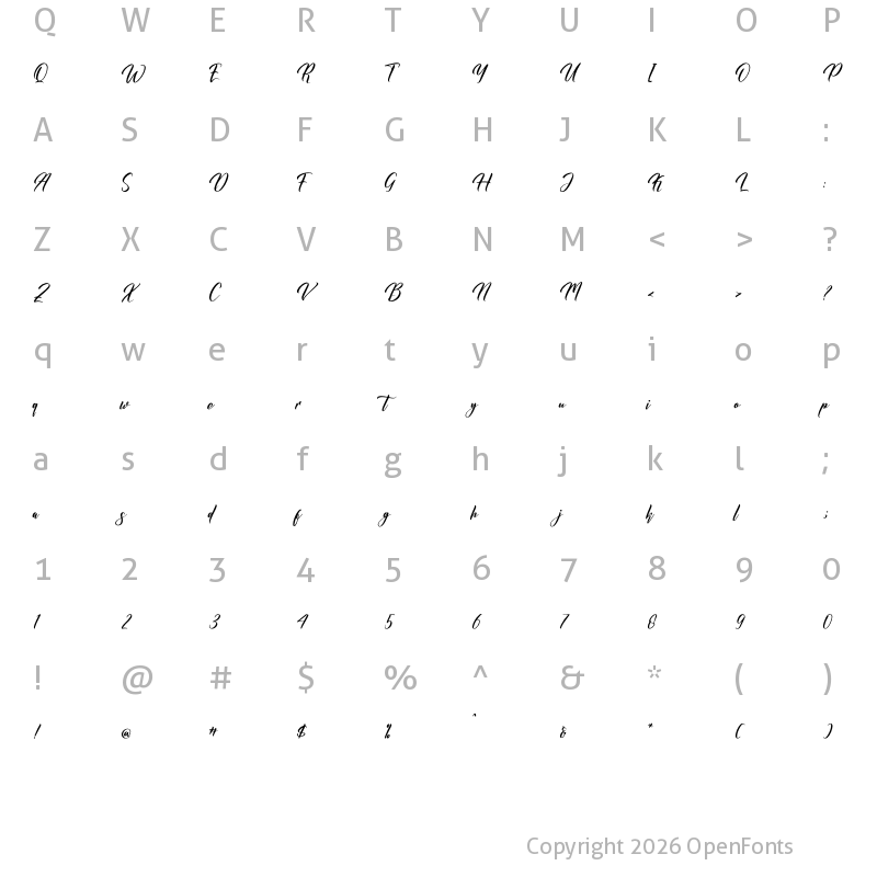 Character Map of Nickitasha Bardovilly Regular