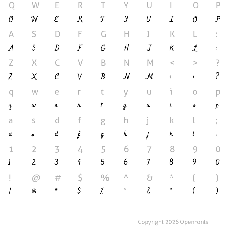 Character Map of Night Fever Regular