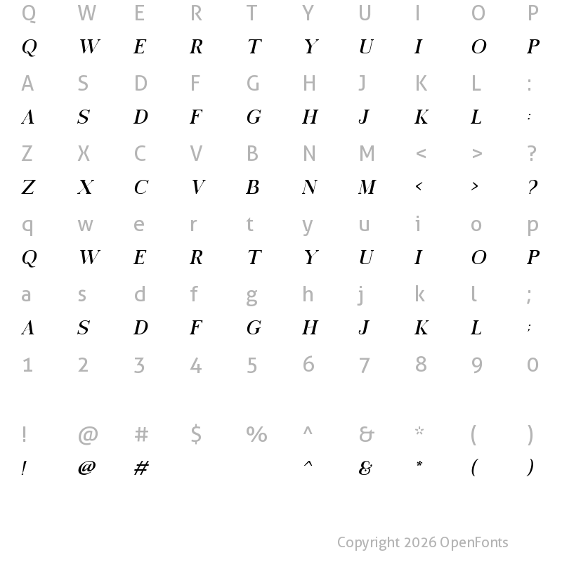 Character Map of Night Italic