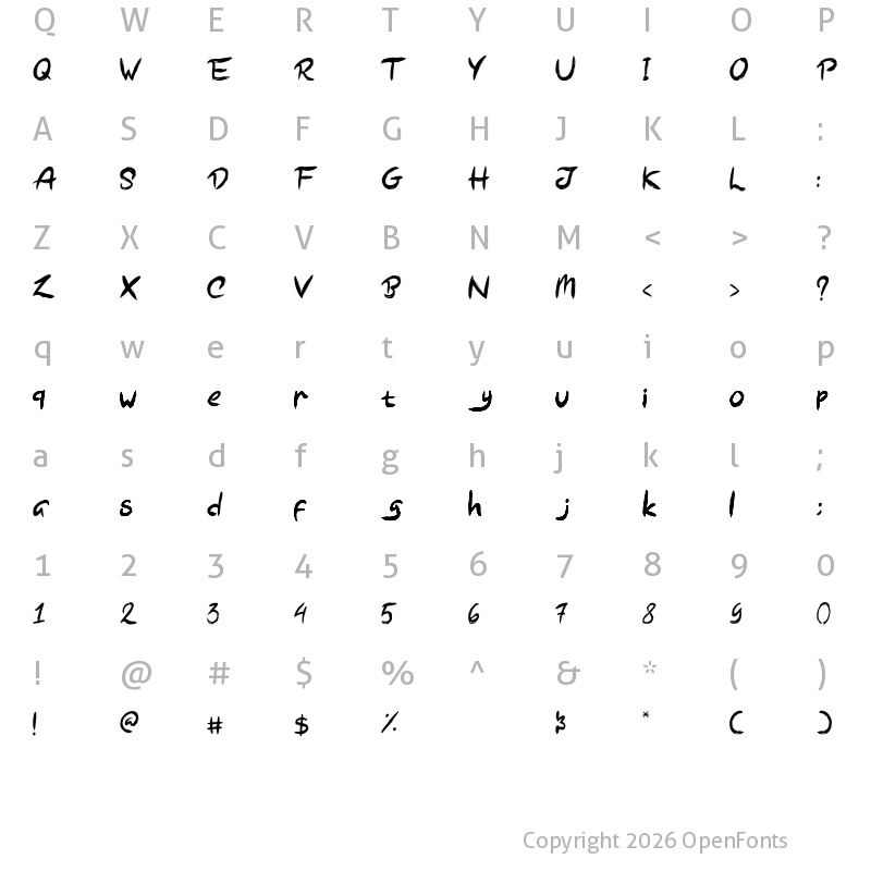 Character Map of Night Story (demo) Regular