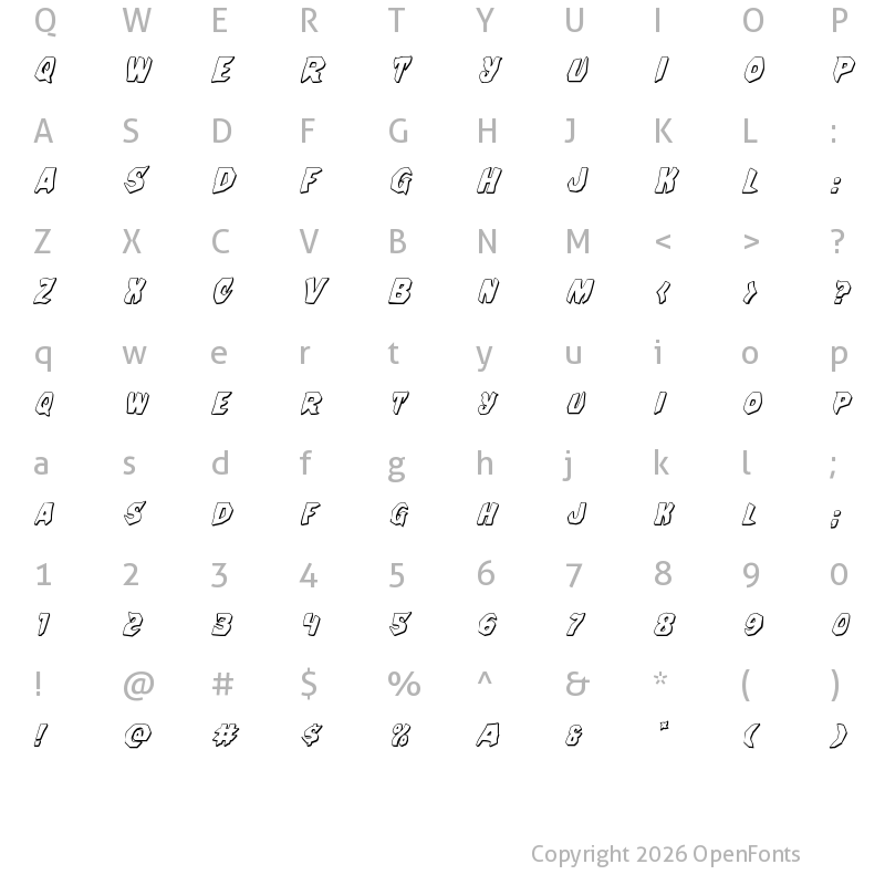 Character Map of Nightchilde 3D Italic Italic