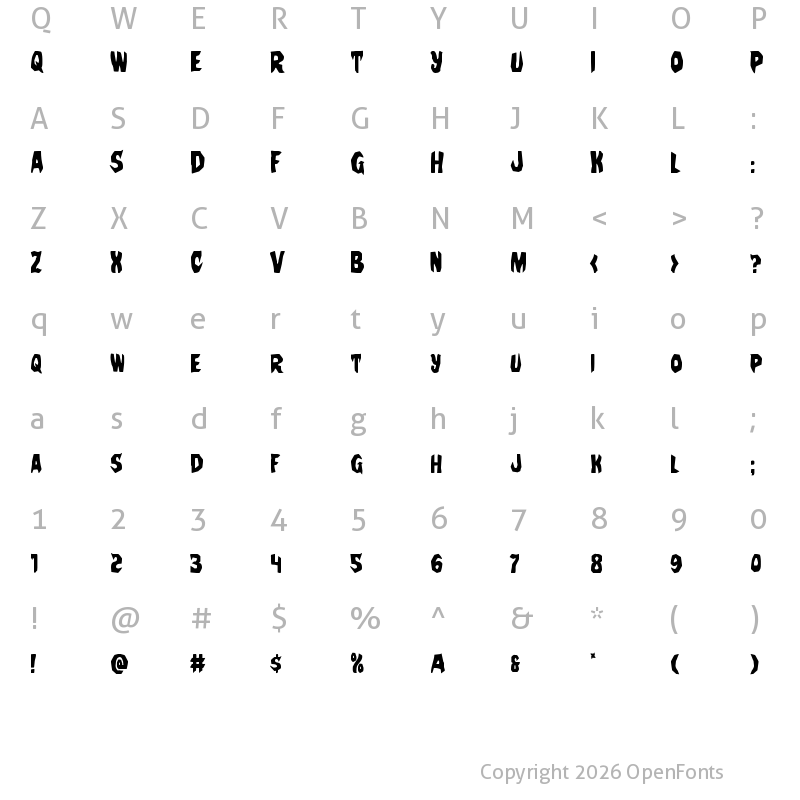 Character Map of Nightchilde Condensed Condensed