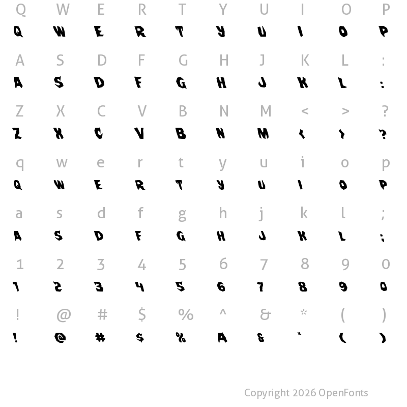 Character Map of Nightchilde Leftalic Italic