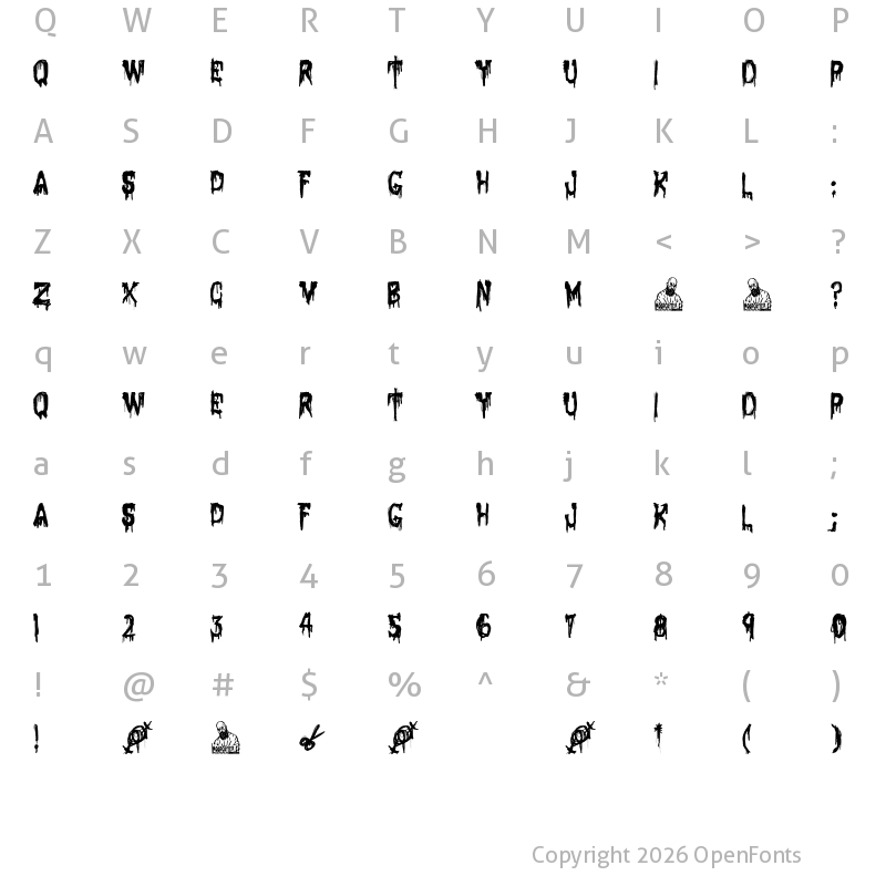 Character Map of Nightmare in Bolloland Regular