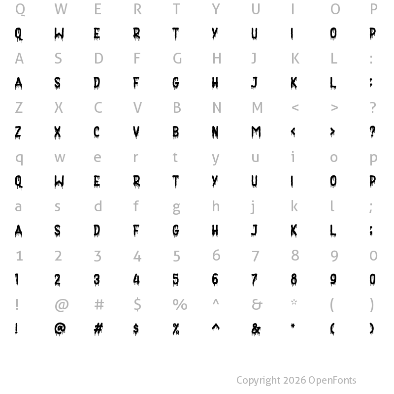 Character Map of Nightmare Regular