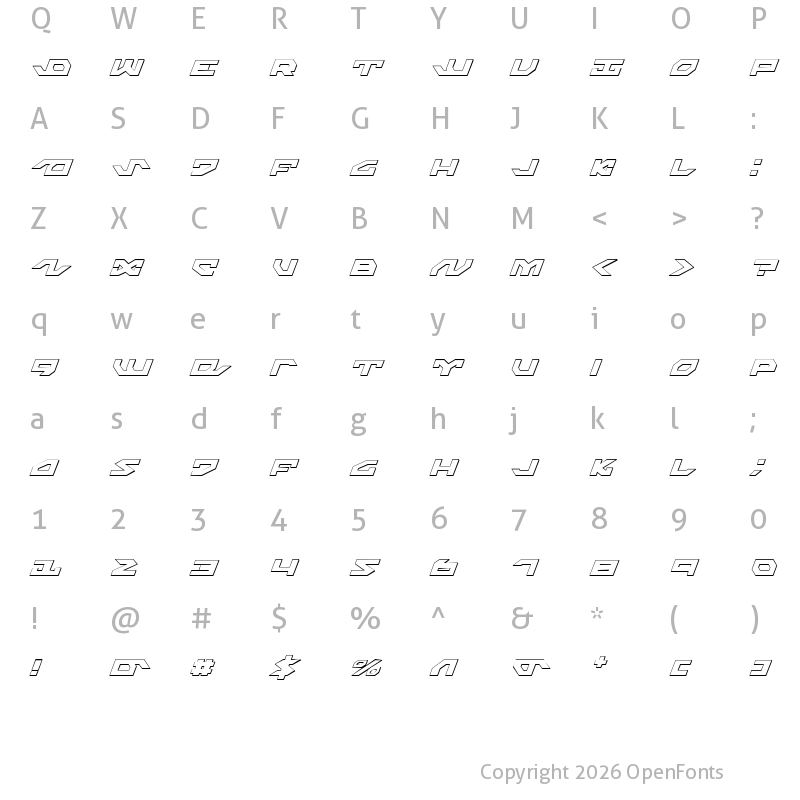 Character Map of Nightrunner Shadow Italic Shadow Italic