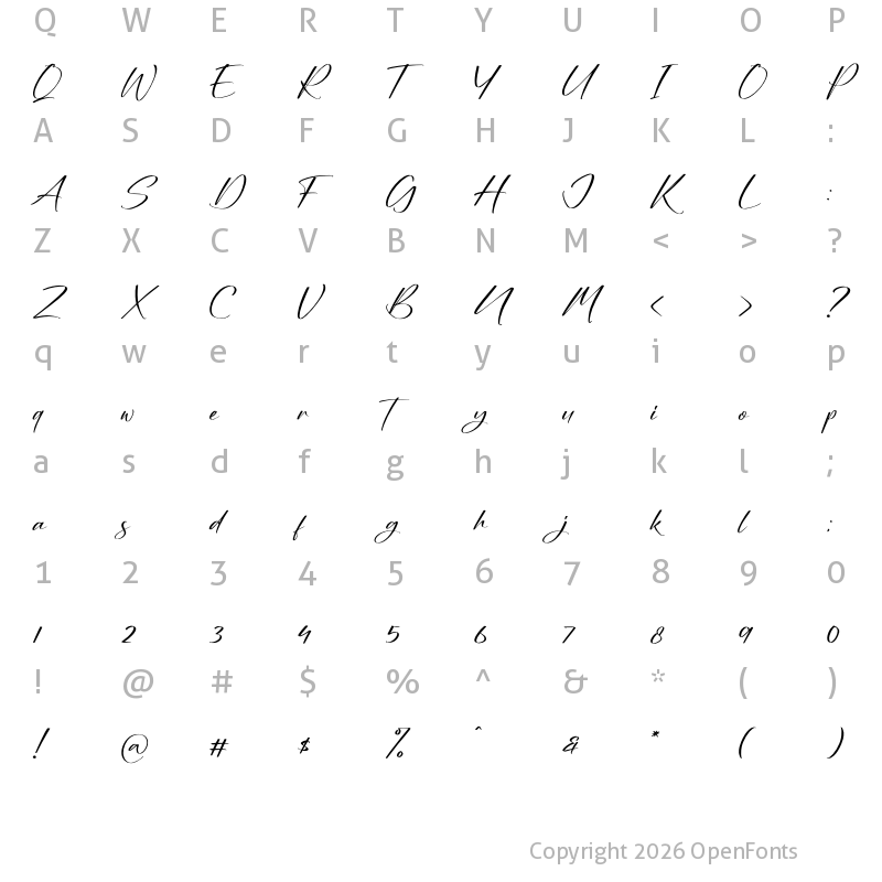 Character Map of Nighty Bright Regular