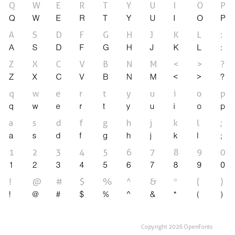 Character Map of Nimbus Sans D OT Light