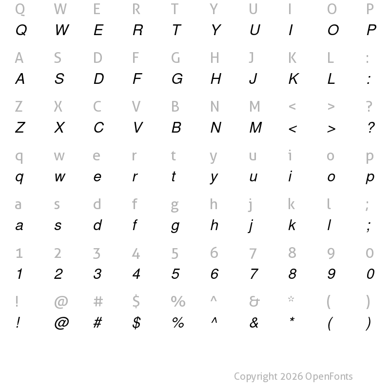Character Map of Nimbus Sans L Regular Italic