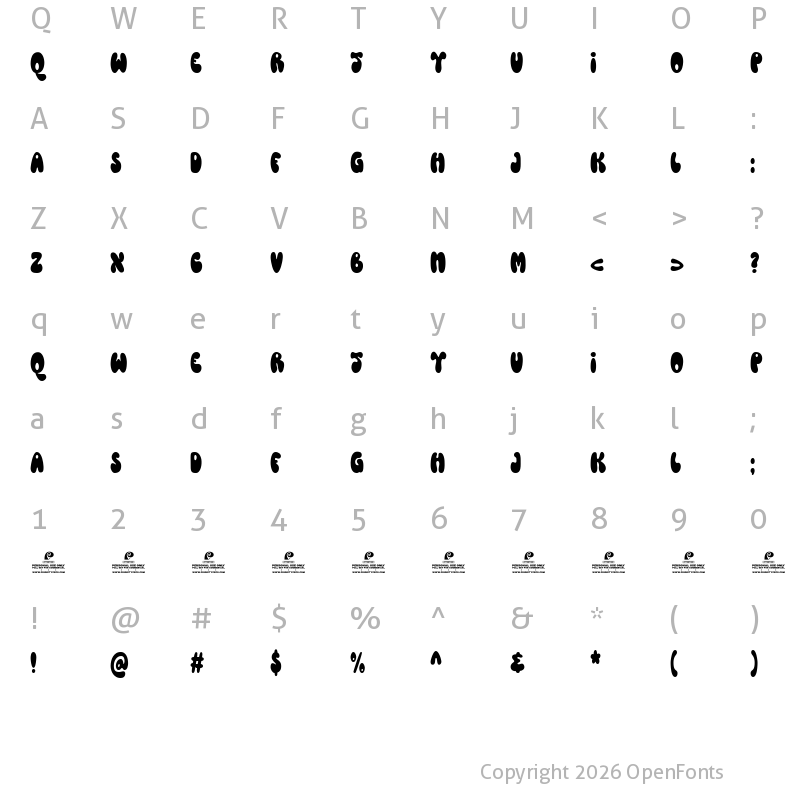 Character Map of Nineties Stuff DEMO Regular