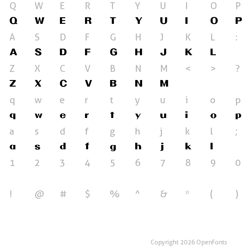 Character Map of Nintend Bold