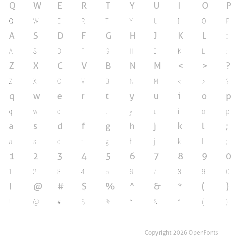 Character Map of Nitti Grotesk Condensed Hairline