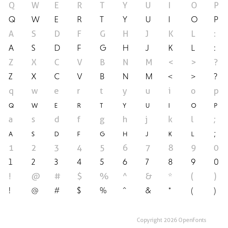 Character Map of Niveau Grotesk Light Small Caps