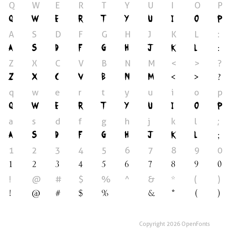 Character Map of No Fear Regular