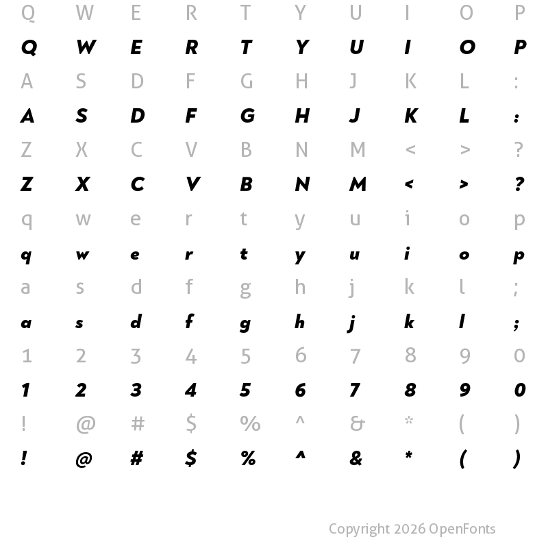 Character Map of Noah Grotesque Heavy Italic