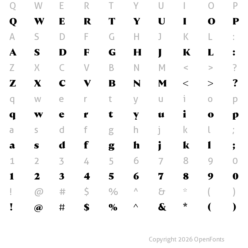 Character Map of Nocturne Serif ExtraBold