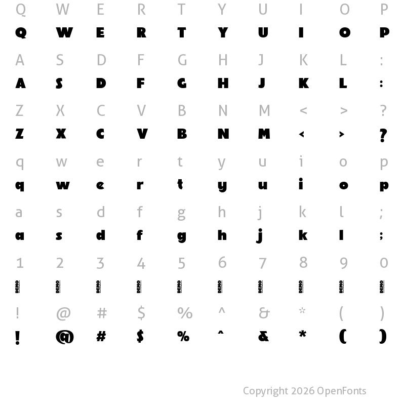 Character Map of Noelty DEMO Regular
