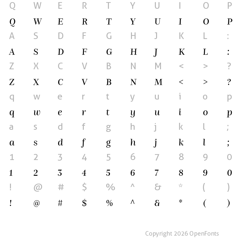 Character Map of Nomada Didone Regular Italic
