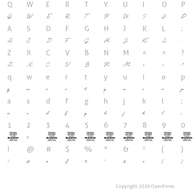 Character Map of Notera 2 PERSONAL USE ONLY Thin