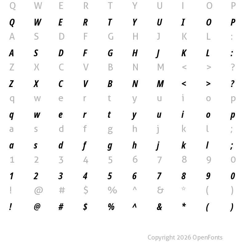 Character Map of Noto Sans Condensed Bold Italic