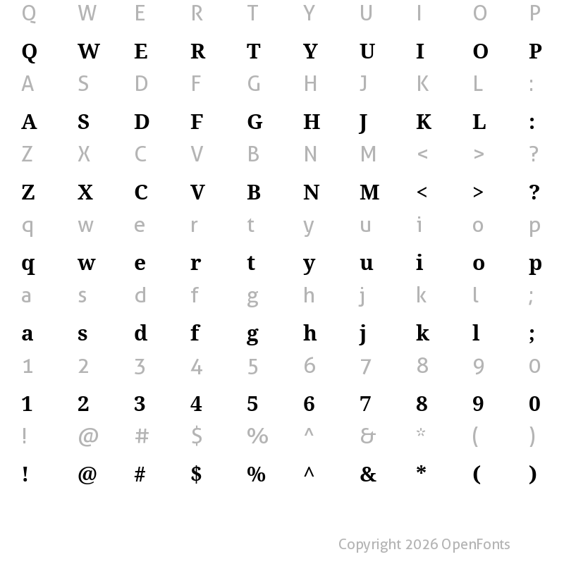 Character Map of Noto Serif Bold