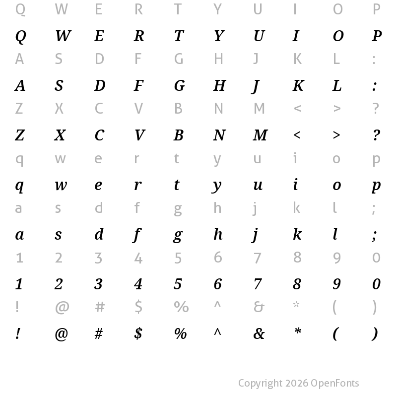 Character Map of Noto Serif SemiBold Italic