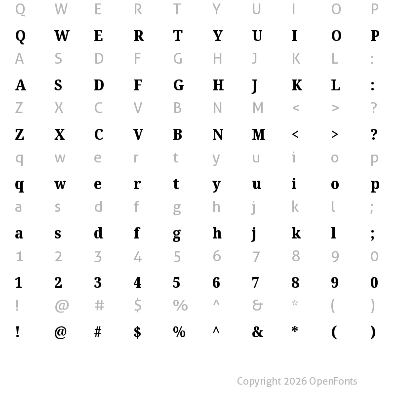 Character Map of Noto Serif SemiCondensed ExtraBold