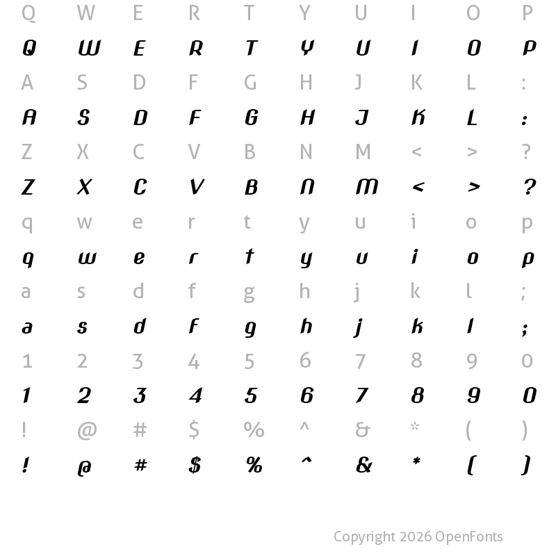 Character Map of Nova Flat Slim Bold Oblique