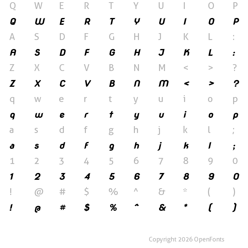 Character Map of Nova Round Bold Oblique