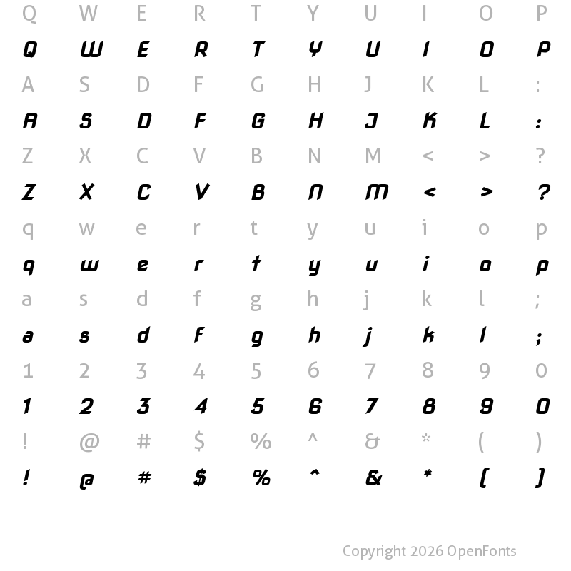 Character Map of Nova Square Bold Oblique
