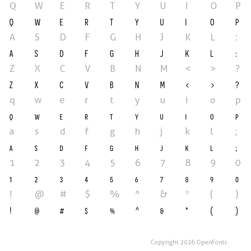 Character Map of Novecento sans condensed Normal